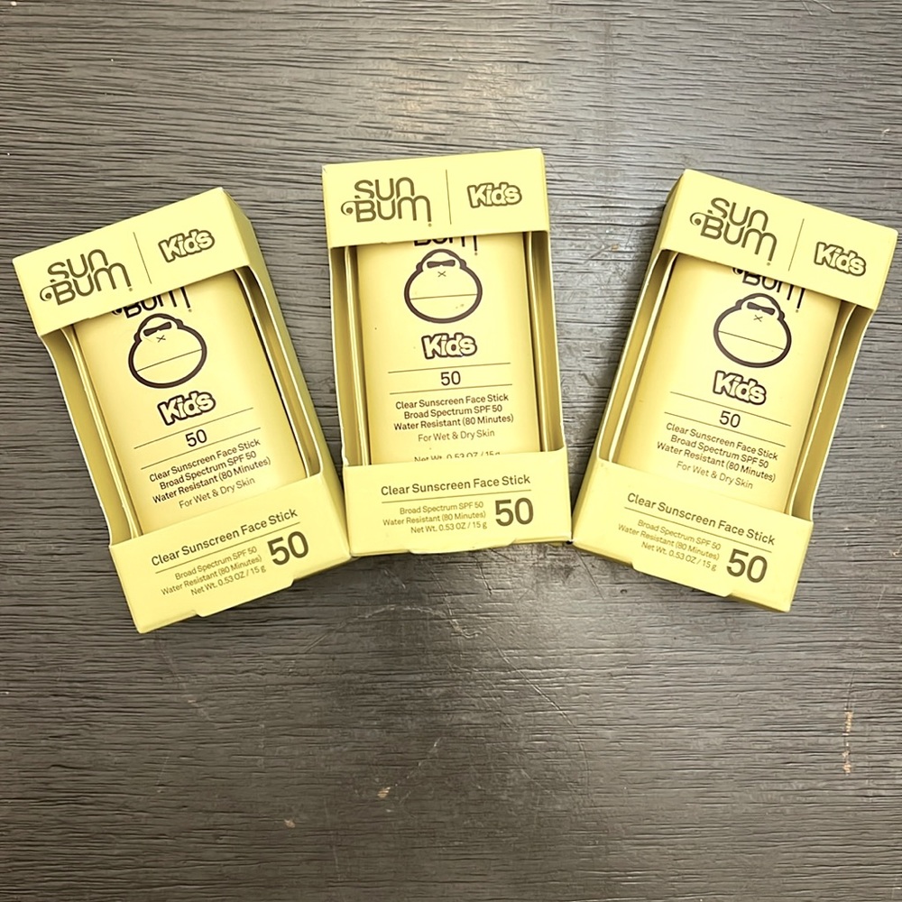 Lot of 3 Sun Bum Kids clear sunscreen face stick 50 SPF